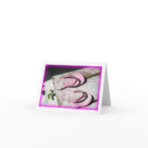Pink sandy flip flop sandals on Florida beach Card
