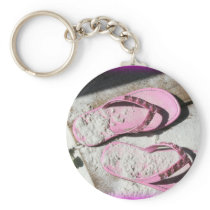 Pink sandy flip flop sandals on Florida beach Key Chains