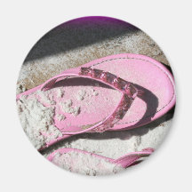 Pink sandy flip flop sandals on Florida beach Magnets