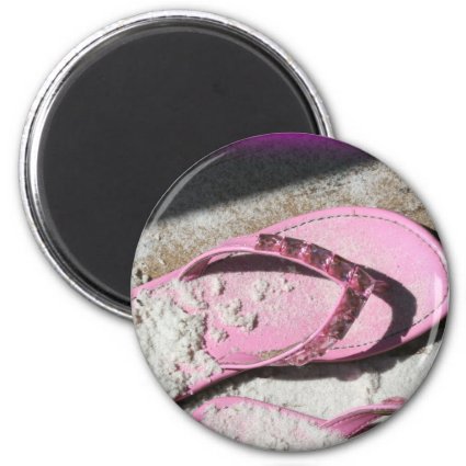 Pink sandy flip flop sandals on Florida beach Magnets