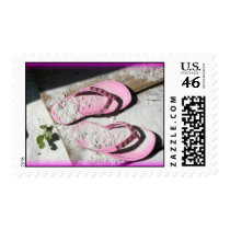 Pink sandy flip flop sandals on Florida beach Postage