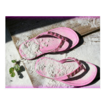 Pink sandy flip flop sandals on Florida beach Postcard