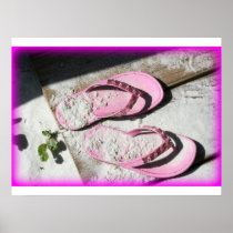 Pink sandy flip flop sandals on Florida beach Print