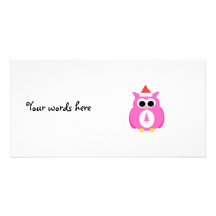 Pink santa owl photo greeting card