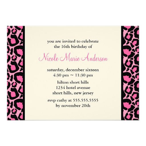 Pink Sassy Leopard Print Birthday Invitation