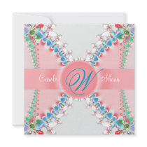 Pink Satin Fractal Butterfly Wedding Invitation