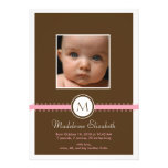 Pink Satin Ribbon with Monogram Birth Announcement invitations