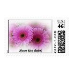 Pink save the date postage stamps