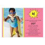 Pink Save the Day Superhero Photo Birthday Party Custom Invites