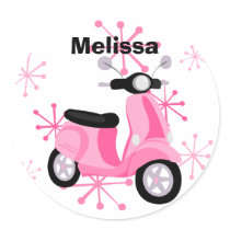 Pink Scooter Round Stickers