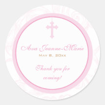 Pink Scroll Cross Address Label/Favor Sticker