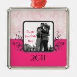 Pink Scroll Damask Photo Ornament