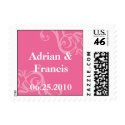 Pink scroll save the date wedding postage stamps stamp