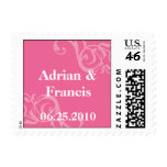 Pink scroll save the date wedding postage stamps