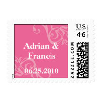 Pink scroll save the date wedding postage stamps stamps