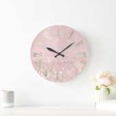 Pink Sepia Gray Silver Glitter Metal Roman Numers Large Clock Zazzle