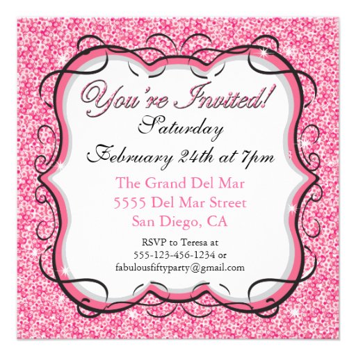 Pink Sequin 40th Birthday Party Invitations
