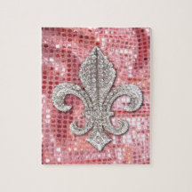 Pink Sequin Sparkle Jewel Fleur De Lis Vintage Puzzles