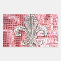 Pink Sequin Sparkle Jewel Fleur De Lis Vintage Rectangular Sticker