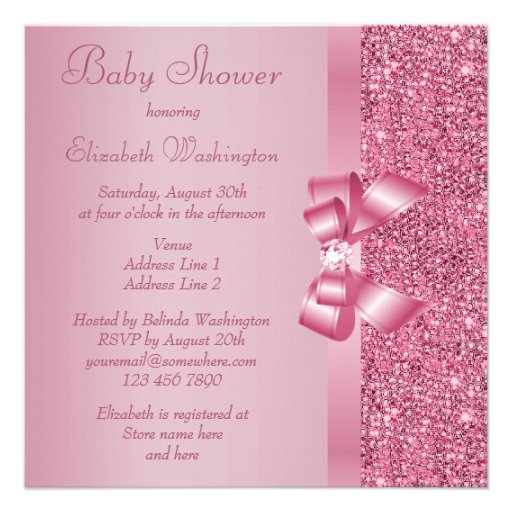 Pink Sequins, Bow & Diamond Baby Shower Personalized Invite