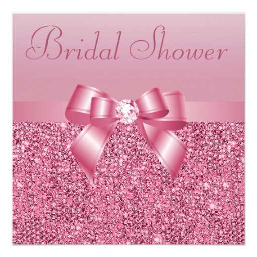 Pink Sequins, Bow & Diamond Bridal Shower Personalized Invitation