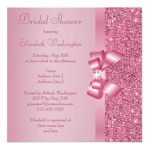Pink Sequins, Bow & Diamond Bridal Shower Personalized Invitation