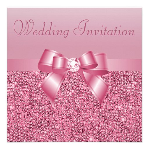 Pink Sequins, Bow & Diamond Wedding Announcement