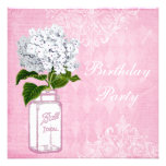 Pink Shabby Chic Jar & Hydrangea Birthday Party Invitations