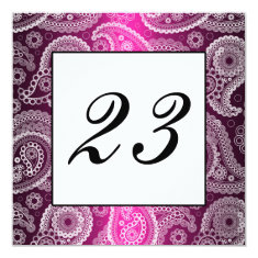   Pink Shimmer Satin White Lace Paisley Table Number 5.25x5.25 Square Paper Invitation Card