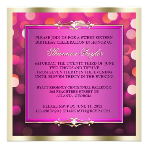 Pink Shimmering Lights Bokeh Sweet Sixteen Invite