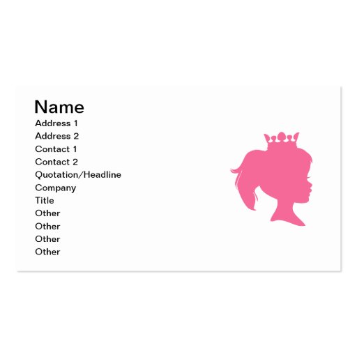 Pink Silhouette Princess T-shirts and Gifts Business Card (front side)