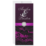 Pink Silk Diamond Black Damask Wedding Invitation