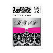 Pink, Silver, and Black Damask RSVP Postage