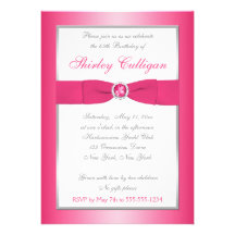 Pink, Silver, and White 65th Birthday Invitation