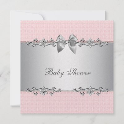  Baby Shower Invitations on Pink With Silver Jewel Band And Bow Baby Girl Shower Invitation Div