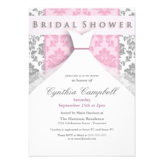 Pink/Silver Damask Bridal Shower Invitations