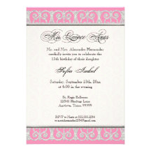 Pink & Silver, Diamonds & Lace, Mis Quince Anos Personalized Announcements