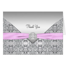 Pink Silver Elegant Thank You Card