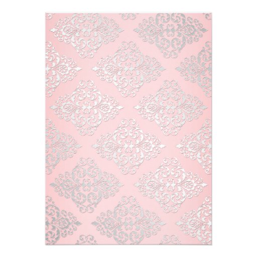 Pink, Silver Glitter Damask Bridal Shower Invite