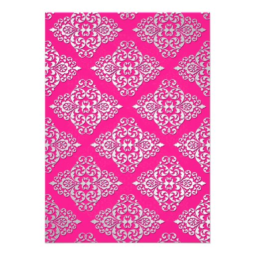 Pink, Silver Glitter Damask Bridal Shower Invite