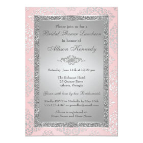 Pink, Silver Glitter Damask Bridal Shower Invite 5