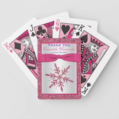 Pink, Silver Glitter LOOK Snowflake Playing Cards