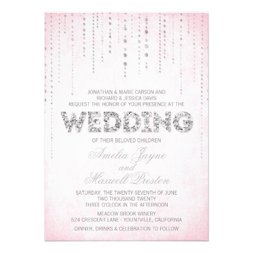 Pink & Silver Glitter Look Wedding Invitation