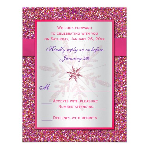 Pink, Silver Glitter Snowflake RSVP Card Personalized Invitations