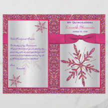 Pink Silver Glitter Snowflakes Quinceañera Program Personalized Flyer
