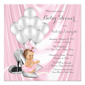 Pink Silver Gray Pearl High Heel Baby Shower Card