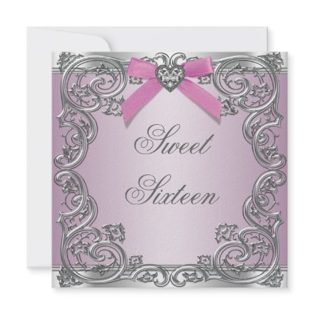 Pink Silver Pink Sweet 16 Birthday Party invitation