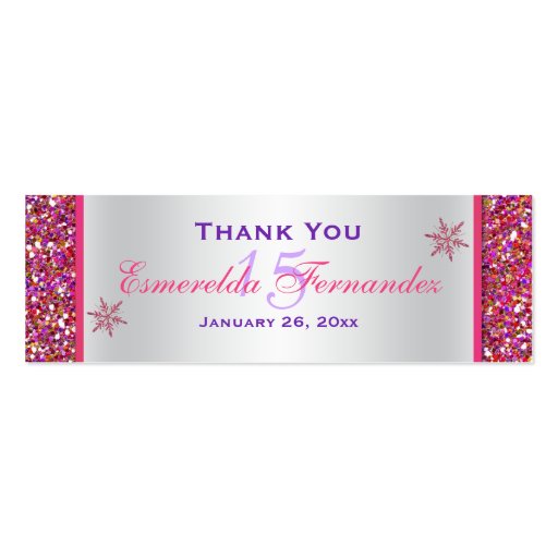 Pink, Silver Snowflakes Quinceanera Favor Tag Business Card Template