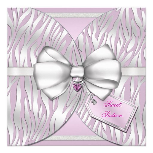 Pink Silver Zebra Invite Ribbon & Jeweled Bow