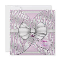 Pink Silver Zebra Invite Ribbon & Jeweled Bow